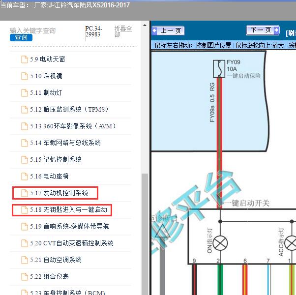 2016-2017年江铃汽车-陆风X5一键启动及发动机电路图