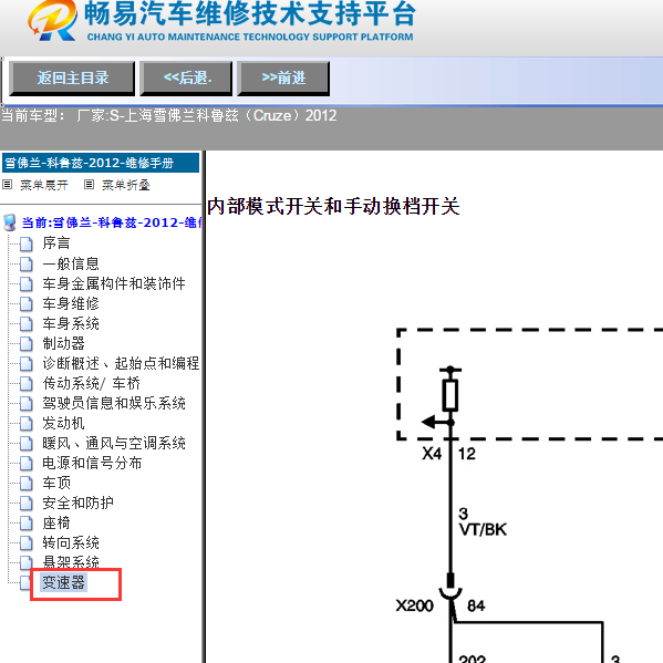 2012年上海雪佛兰-科鲁兹（Cruze）档杆机构模块电路图