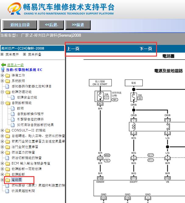2008年郑州日产御轩发动机电路图