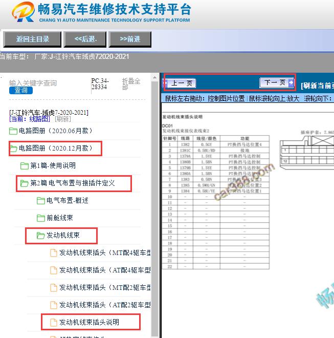 2020-2021年江铃域虎7 发动机线束针脚资料