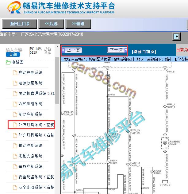 2017-2018年上汽大通T60刹车灯电路图