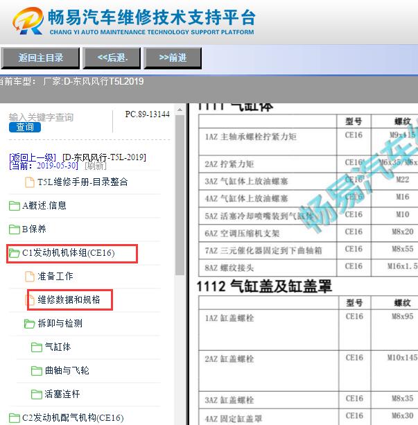 2019年东风风行T5L发动机缸盖扭矩