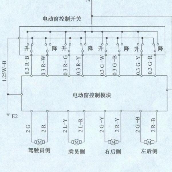 天津一汽夏利N3 车窗玻璃升降电路图