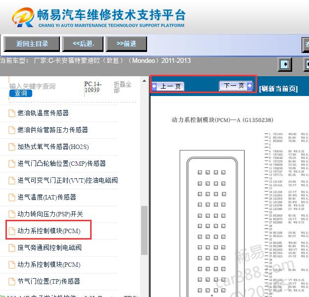 2011-2013年福特蒙迪欧致胜发动机针脚资料