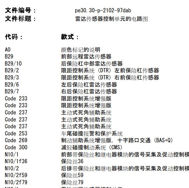 2021年奔驰E260 雷达电路图