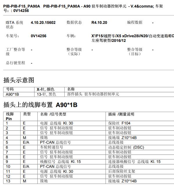 2017年宝马X5 手刹模块针脚