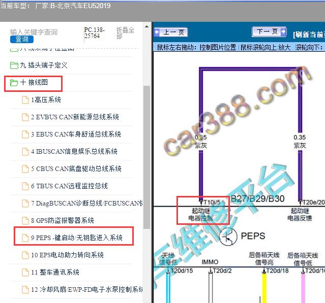 2019年北京汽车EU5起动继电器电路图