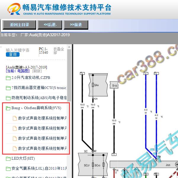 2017-2019年奥迪A3音响主机电路图