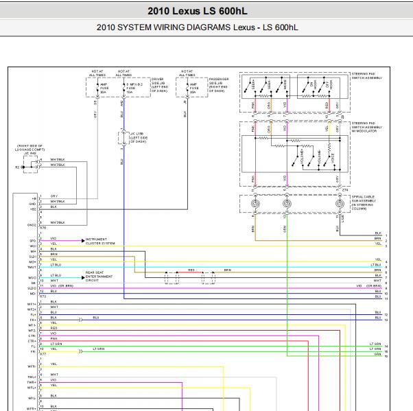 2010年雷克萨斯LS600hL倒车雷达电路图与针脚