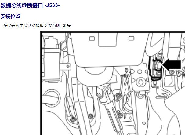 2012年大众途观数据总线接口J533控制单元安装位置