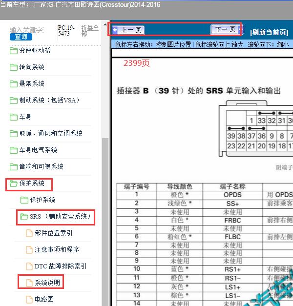 2014年广汽本田歌诗图气囊电脑B插头针脚