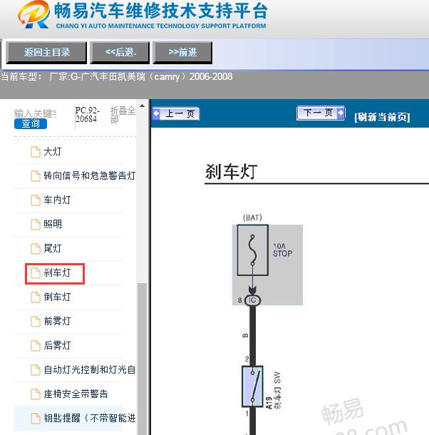 2007年广汽丰田-凯美瑞（camry）刹车灯电路图