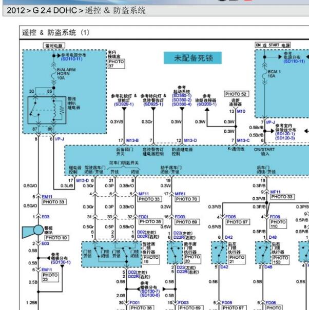 2012年现代胜达遥控与中控门锁电路图