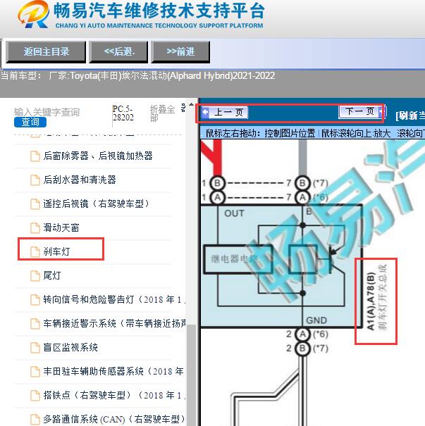 2021年丰田埃尔法混动刹车灯开关电路图