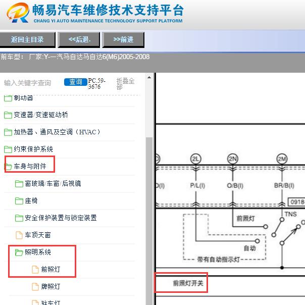 2005-2008年马自达6大灯开关电路图