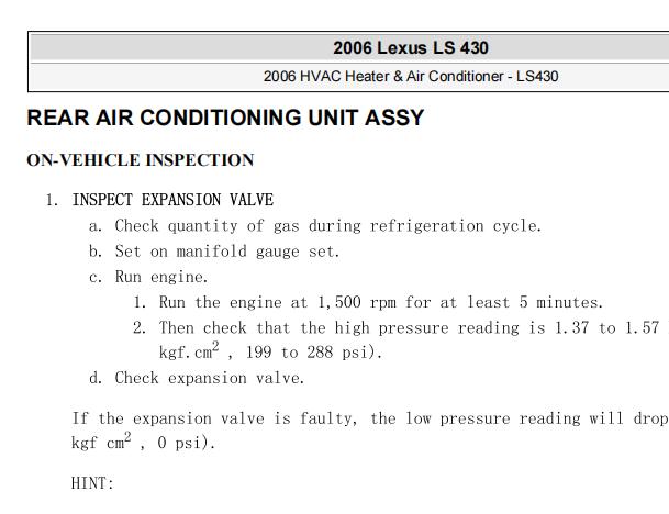 2006年雷克萨斯LS430后空调维修手册和电路图