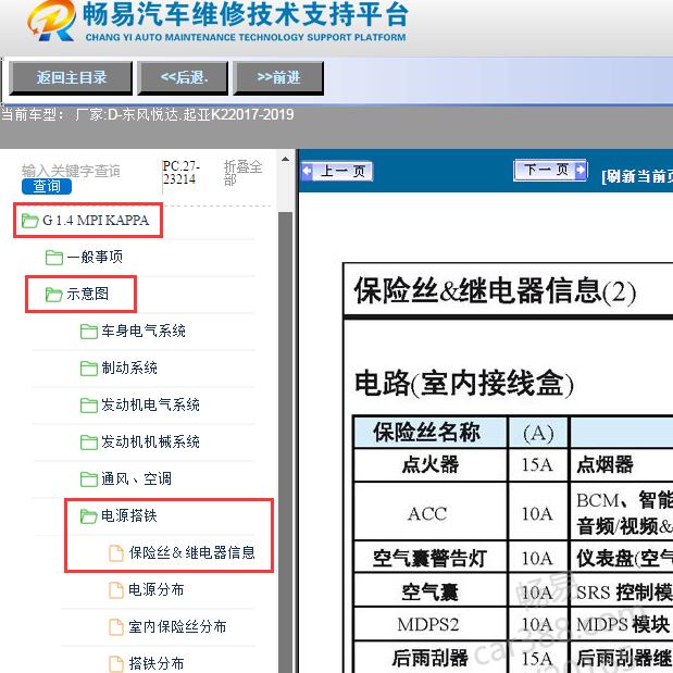 2018年起亚K2保险丝继电器图解