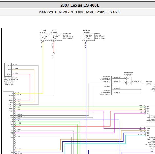2007年雷克萨斯LS460L座椅电路图