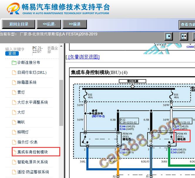 2018-2019年现代菲斯塔IG1继电器电路图