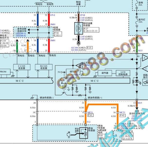 2015年起亚智跑2.0发动机油泵和油位传感器电路图