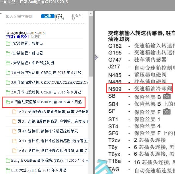 2015年奥迪Q7变速箱油冷却阀电路图