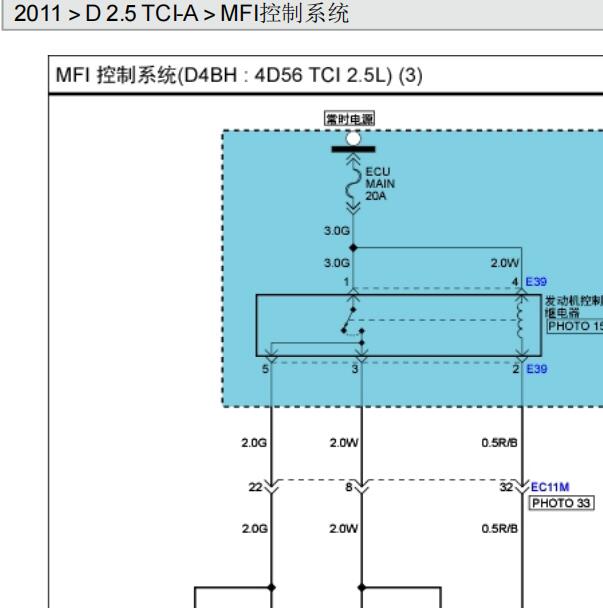 2011年现代H1发动机及空调电路图