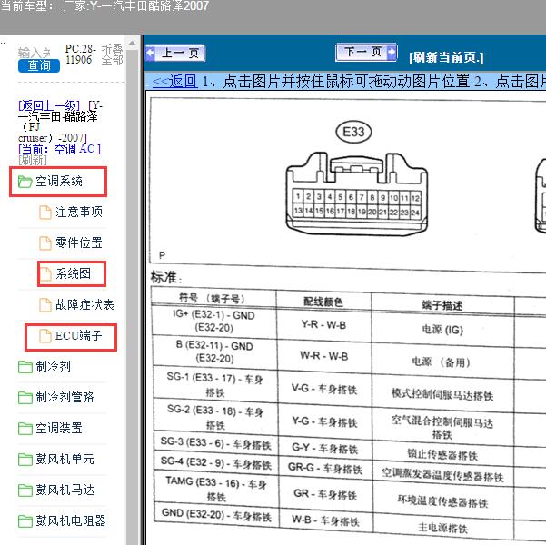 2007年丰田酷路泽空调放大器针脚及电路图
