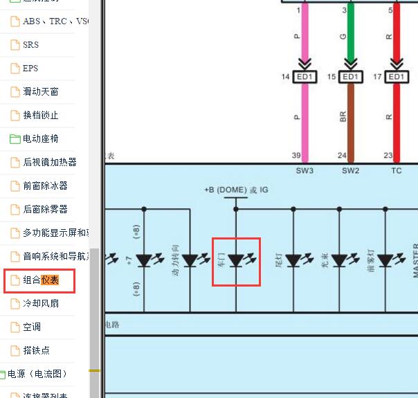 2009-2010年丰田汉兰达仪表车门指示灯电路图