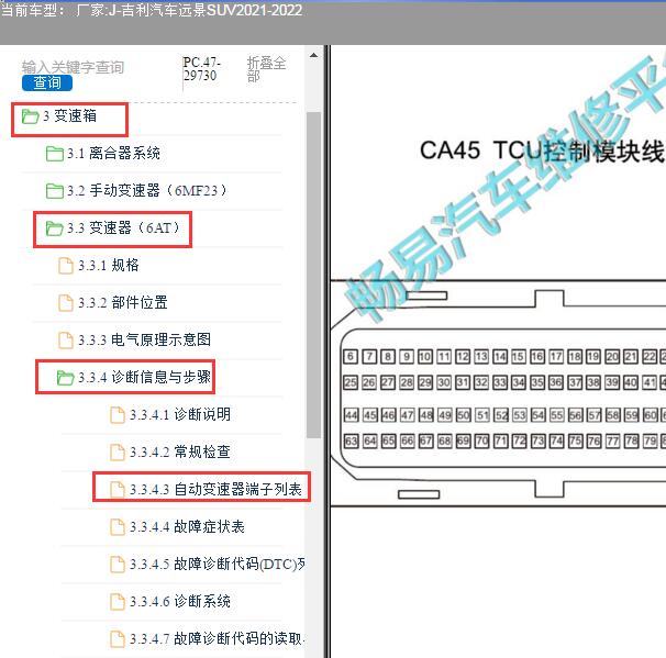 2022年吉利远景SUV变速箱针脚