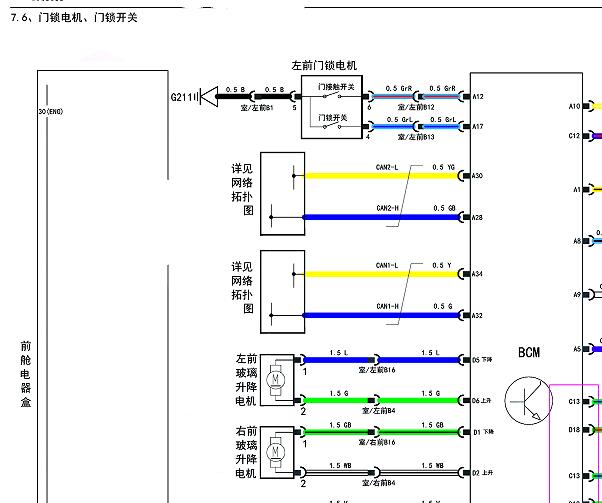 2020年奇瑞捷途X70车窗和门锁电路图