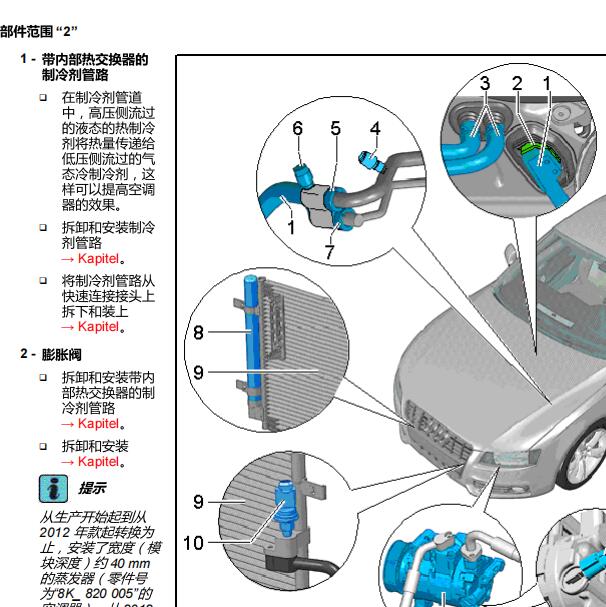 2012年奥迪Q5空调暖水阀模块位置