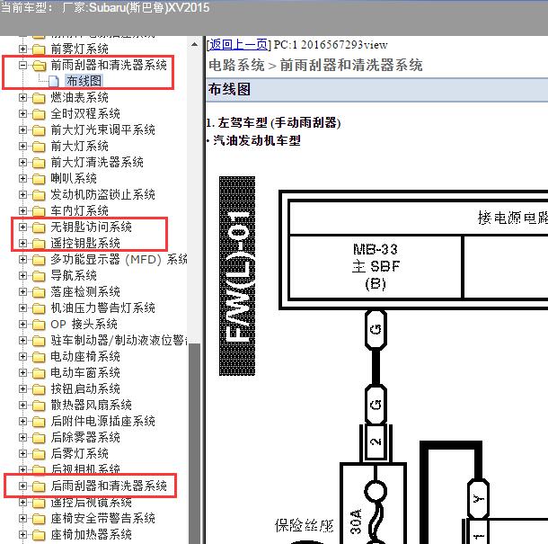 2015年斯巴鲁XV雨刮及中控电路图