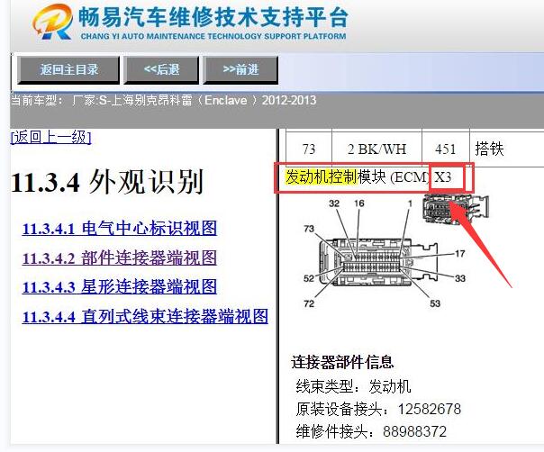 2012-2013年别克昂科雷发动机电脑针脚