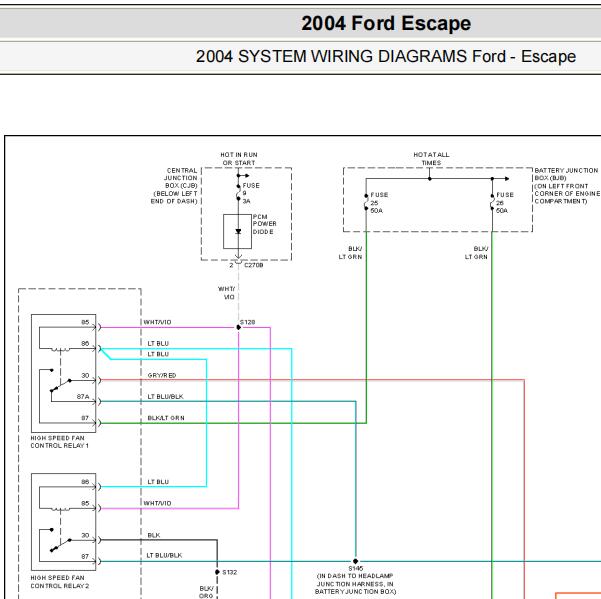 2004年福特ESCAPE冷却风扇电路图