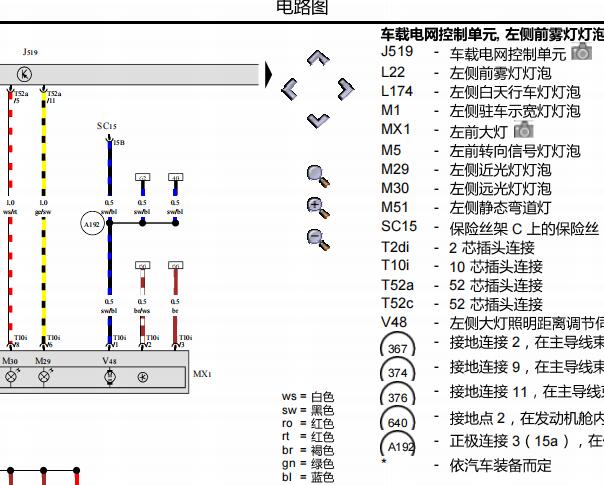 2018年大众夏朗大灯电路图
