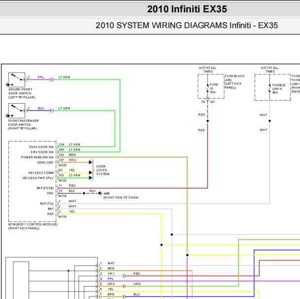 2010年英菲尼迪EX35玻璃升降电路图