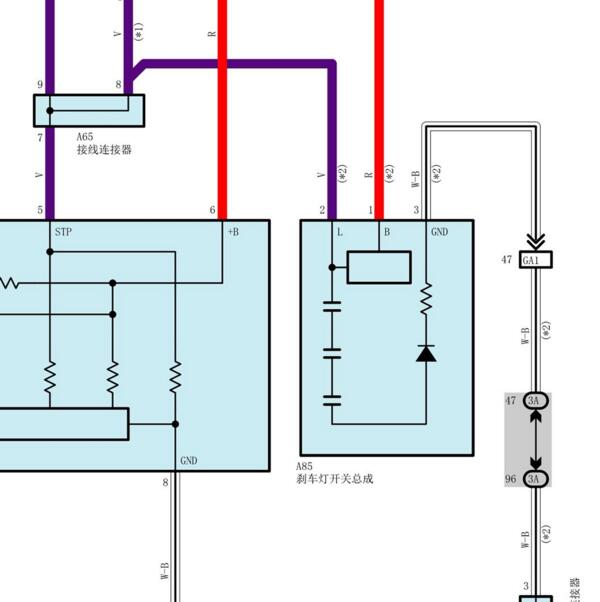 2013-2014年丰田普拉多制动灯开关电路图