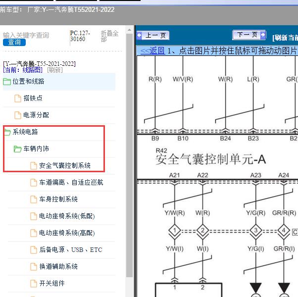 2021-2022年一汽奔腾-T55气囊线路图