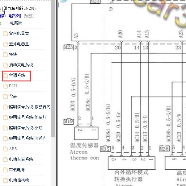 2017-2019年江淮帅铃T6空调电路图