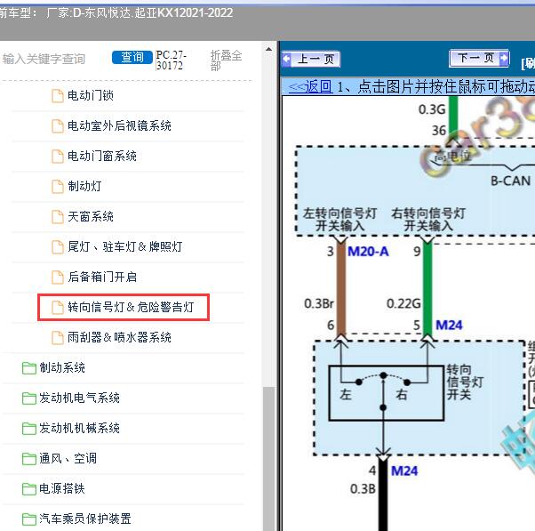 2021-2022年东风悦达.起亚-KX1 转向信号灯电路图
