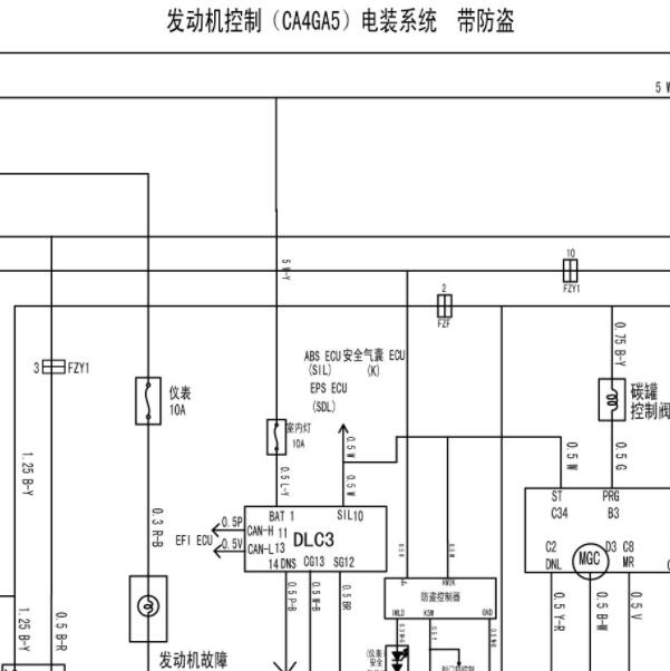 2015年一汽威志V5发动机仪表及防盗电路图