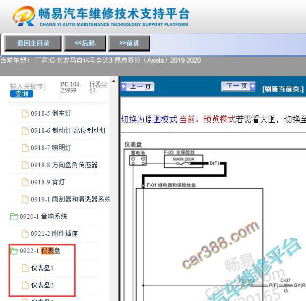 2020年马自达昂克赛拉仪表电路图