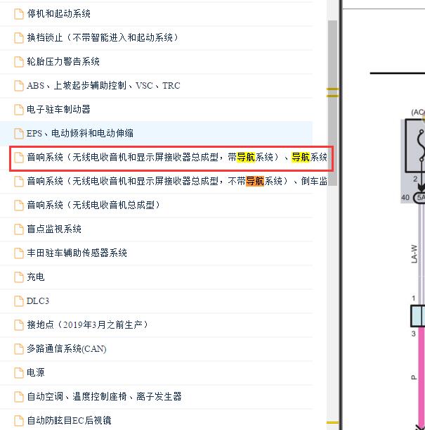 2019年丰田凯美瑞导航系统电路图