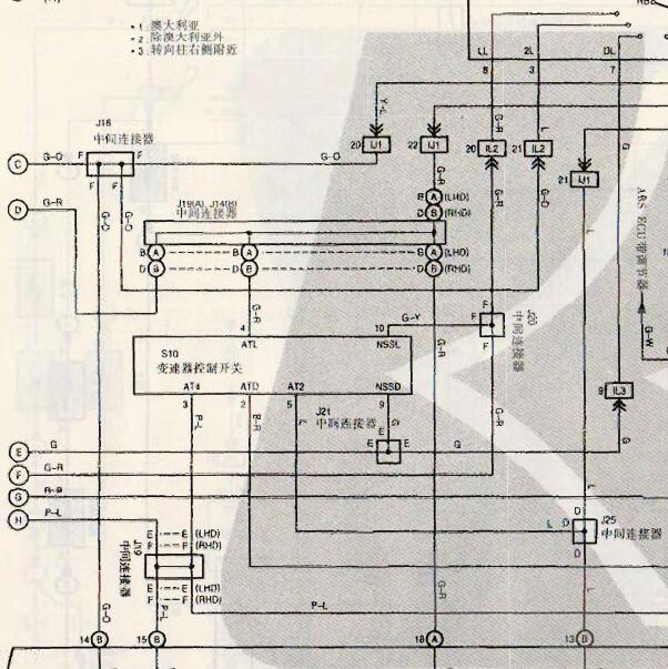 2004年丰田普拉多变速箱电路图及针脚