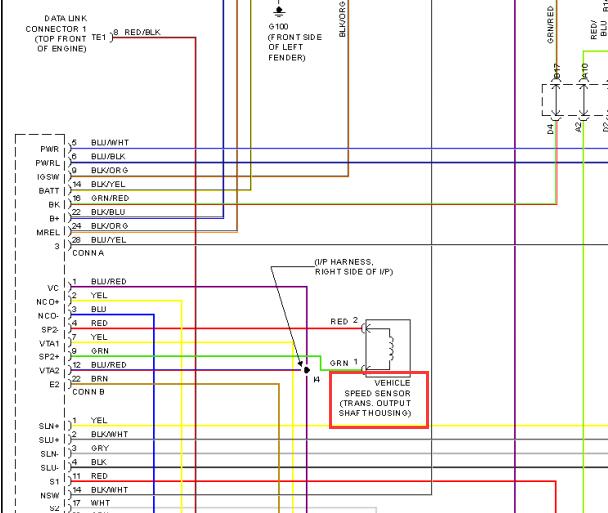 1995年雷克萨斯LS400变速箱车速传感器电路图