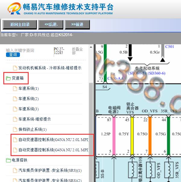 2014年起亚K5变速箱换挡电磁阀电路图
