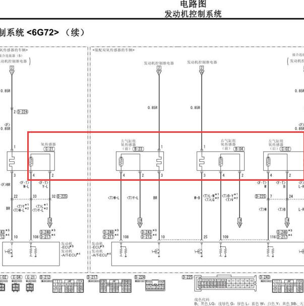 2010年长丰帕杰罗6G72 发动机氧传感器电路图