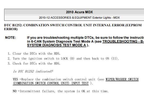 2010年讴歌MDX B1252故障码资料
