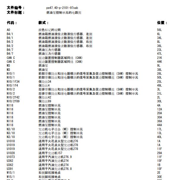2012年奔驰CLS300油泵电路图