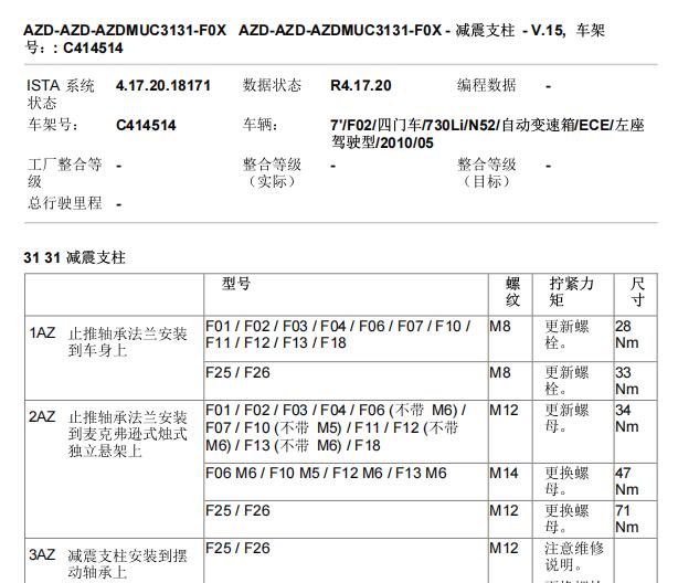 2010年宝马730Li 变速箱和前桥维修手册扭矩